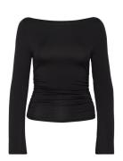 Soft Touch Boatneck Top Tops T-shirts & Tops Long-sleeved Black Gina T...