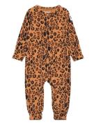 Basic Leopard Button Jumpsuit Tencel™ Pitkähihainen Body Brown Mini Ro...