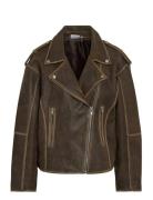 Nmaston Leather Biker Jacket Nahkatakki Brown NOISY MAY