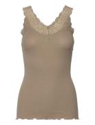 Organic Top W/ Lace Tops T-shirts & Tops Sleeveless Khaki Green Rosemu...