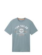 T-Shirt With Logo Print Tops T-shirts Short-sleeved Blue Tom Tailor