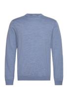 100 % Merino Crew Neck Knit Tops Knitwear Round Necks Blue Lindbergh B...