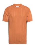 Knitted S/S O-Neck Tee Tops T-shirts Short-sleeved Orange Lindbergh