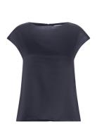 Yui Satin Top Tops Blouses Short-sleeved Navy Ahlvar Gallery