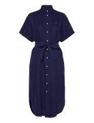 Belted Linen Shirtdress Polvipituinen Mekko Navy Polo Ralph Lauren