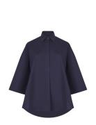 Rhodes Poplin Ss Popover Tops Shirts Long-sleeved Navy French Connecti...