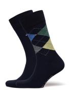 Th Men Sock Check 2P Underwear Socks Regular Socks Navy Tommy Hilfiger