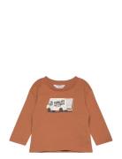 T-Shirt With Print Drawing Tops T-shirts Long-sleeved T-shirts Brown M...