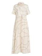 Voile S/S Long Shirt Dress Polvipituinen Mekko Beige Tommy Hilfiger