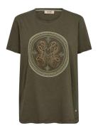 Mmzano O-Ss Embroidery Tee Tops T-shirts & Tops Short-sleeved Green MO...