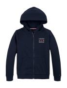 Tommy Flag Hilfiger Zip Hoodie Tops Sweat-shirts & Hoodies Hoodies Nav...