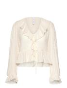 Ruffled Blouse With Bow Closure Tops Blouses Long-sleeved Beige Mango