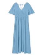 Vmflora Olga Ss 7/8 Dress Wvn Ga Polvipituinen Mekko Blue Vero Moda