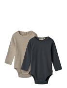 2 Rib Body L/S Spencer Bodies Long-sleeved Navy Wheat