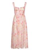 Esra Printed Midi Dress Polvipituinen Mekko Pink Bardot