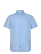 Linen Shirt Short Sleeve Tops Shirts Short-sleeved Blue Sebago