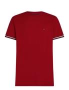 Global Stripe Cuff Tee Tops T-shirts Short-sleeved Red Tommy Hilfiger