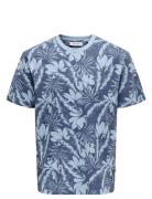 Onsperry Life Reg Leaf Aop Ss Tee Noos Tops T-shirts Short-sleeved Blu...