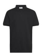 Structured Polo Shirt S/S Tops Polos Short-sleeved Black Lindbergh