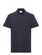 Loose Bouclé Polo - Gots/Vegan Tops Polos Short-sleeved Navy Knowledge...