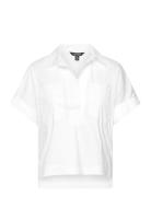 Cotton-Blend Short-Sleeve Camp Shirt Tops Shirts Short-sleeved White L...