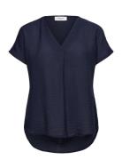 Rwroa Sl Regular Blouse Tops Blouses Short-sleeved Navy Rosemunde