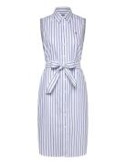 Belted Striped Oxford Shirtdress Polvipituinen Mekko Blue Polo Ralph L...