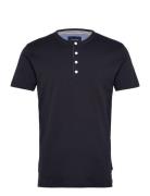 Ribbed Granddad Tee S/S Tops T-shirts Short-sleeved Navy Lindbergh
