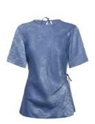 Crushed Satin Wrap Top Tops T-shirts & Tops Short-sleeved Blue Scotch ...