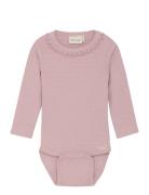 Body Ls Pointell Bodies Long-sleeved Pink Minymo