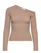 Textured Asymmetrical Neck T-Shirt Tops T-shirts Long-sleeved T-shirts...