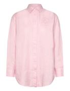 Over Striped Floral-Logo Linen Shirt Tops Shirts Long-sleeved Pink Lau...