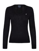Cable-Knit Cotton V-Neck Sweater Tops Knitwear Jumpers Black Polo Ralp...