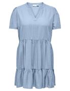 Cartiri-Caro S/S V-Neck Lin Dress Tlr Lyhyt Mekko Blue ONLY Carmakoma