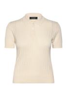 Pointelle-Knit Cotton-Blend Polo Sweater Tops Knitwear Jumpers Cream L...