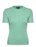 Cable-Knit Cotton Short-Sleeve Sweater Tops Knitwear Jumpers Green Pol...