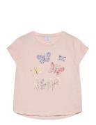 Top Ss Sequins And Flowers Tops T-shirts Short-sleeved Pink Lindex