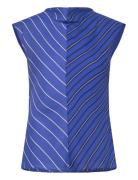 Combined Striped Blouse Tops Blouses Sleeveless Blue Mango