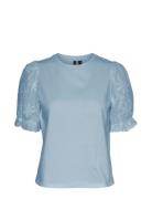 Vmsenna Ss Emb Sleeve Top Jrs Tops Blouses Short-sleeved Blue Vero Mod...
