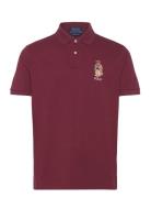 Custom Slim Fit Bear Mesh Polo Shirt Tops Polos Short-sleeved Burgundy...