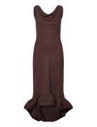 Alia Cowl Neck Ruffled Maxi Dress Polvipituinen Mekko Brown Malina