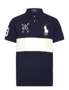Custom Slim Fit Big Pony Mesh Polo Shirt Tops Polos Short-sleeved Navy...