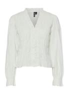 Pcdemmie Ls V-Neck Frill Blouse D2D Wvn Tops Blouses Long-sleeved Whit...
