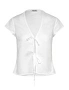 Tie-Front V-Neck Cotton Blouse Tops Blouses Sleeveless White Weekday
