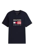 Americana Monotype Flag Box Tee Tops T-shirts Short-sleeved Navy Tommy...