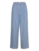 Wide-Leg Lyocell Trousers With Pleats Bottoms Trousers Wide Leg Blue M...