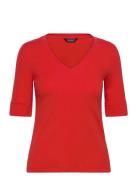 Stretch Cotton Elbow-Sleeve V-Neck Tee Tops T-shirts & Tops Short-slee...