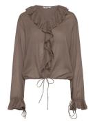 Long Sleeve Frill Top Tops Blouses Long-sleeved Brown Weekday