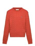 Shield Cotton Cable C-Neck Tops Knitwear Pullovers Orange GANT