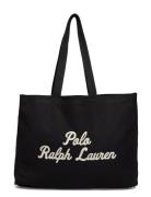 Embroidered Canvas Tote Shopper Laukku Black Polo Ralph Lauren